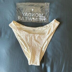 Monday Swimwear Ivory Crochet Seychelles Swim Bottoms size VV